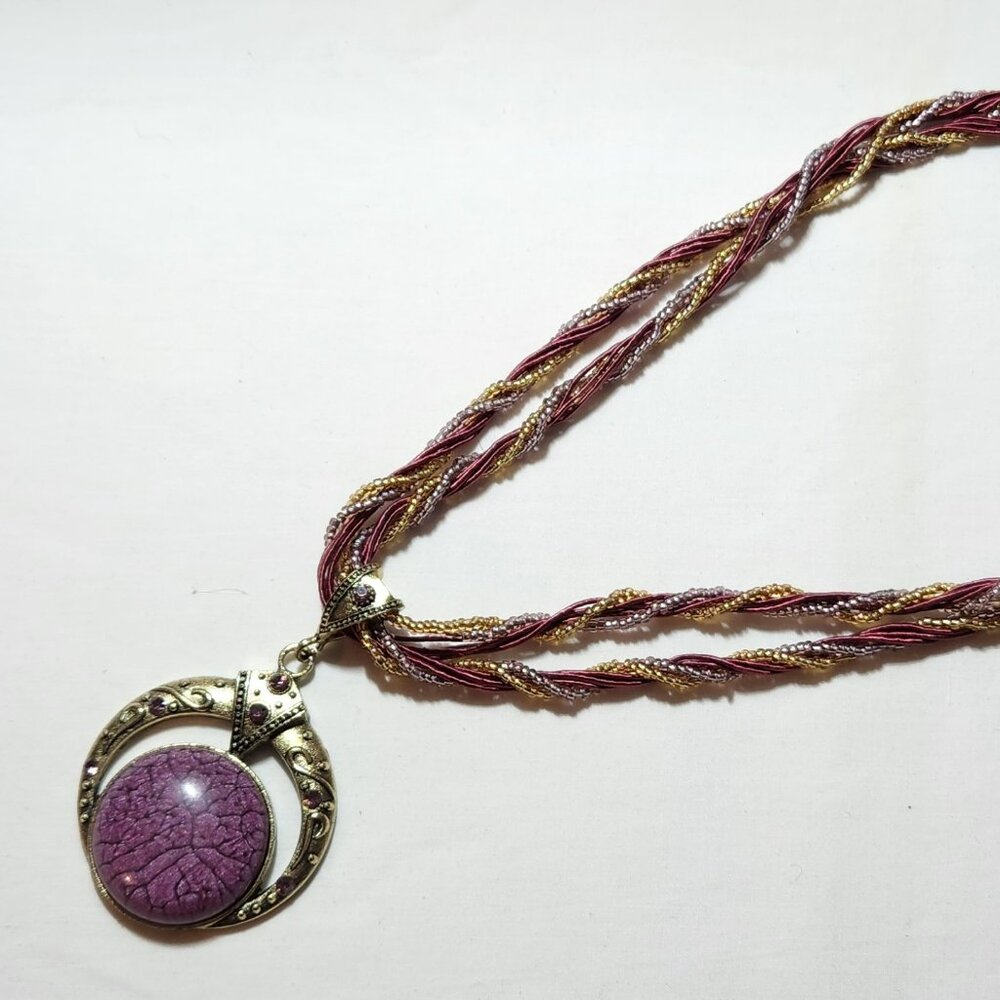 THREE FOR $20 Beautiful pendant necklace gold tone purple costume EUC